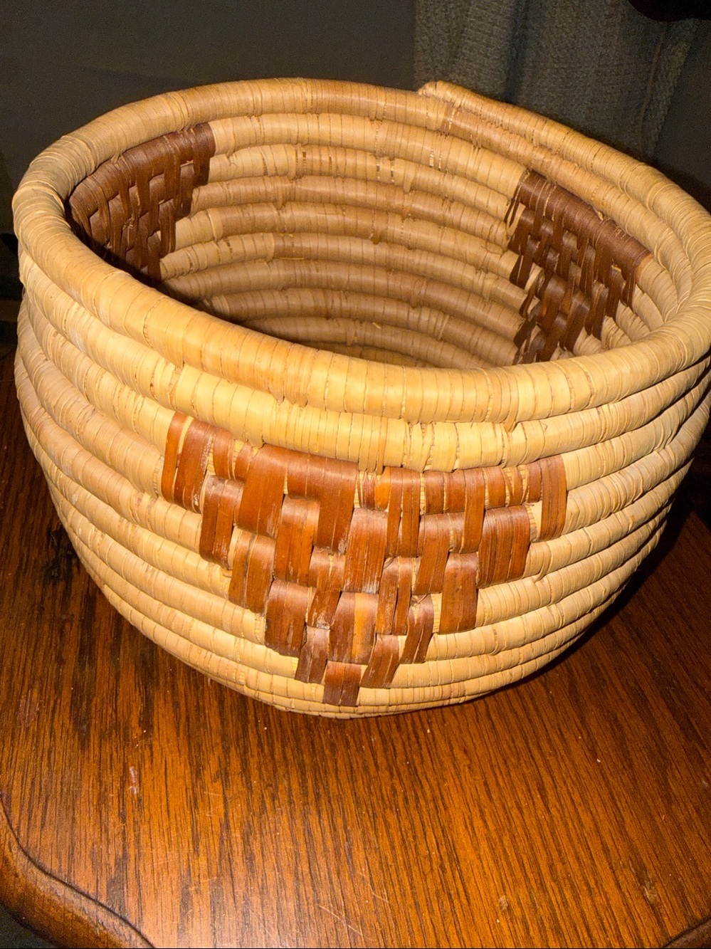 Handwoven Natural and Brown Seagrass Storage Basket - Unbranded
